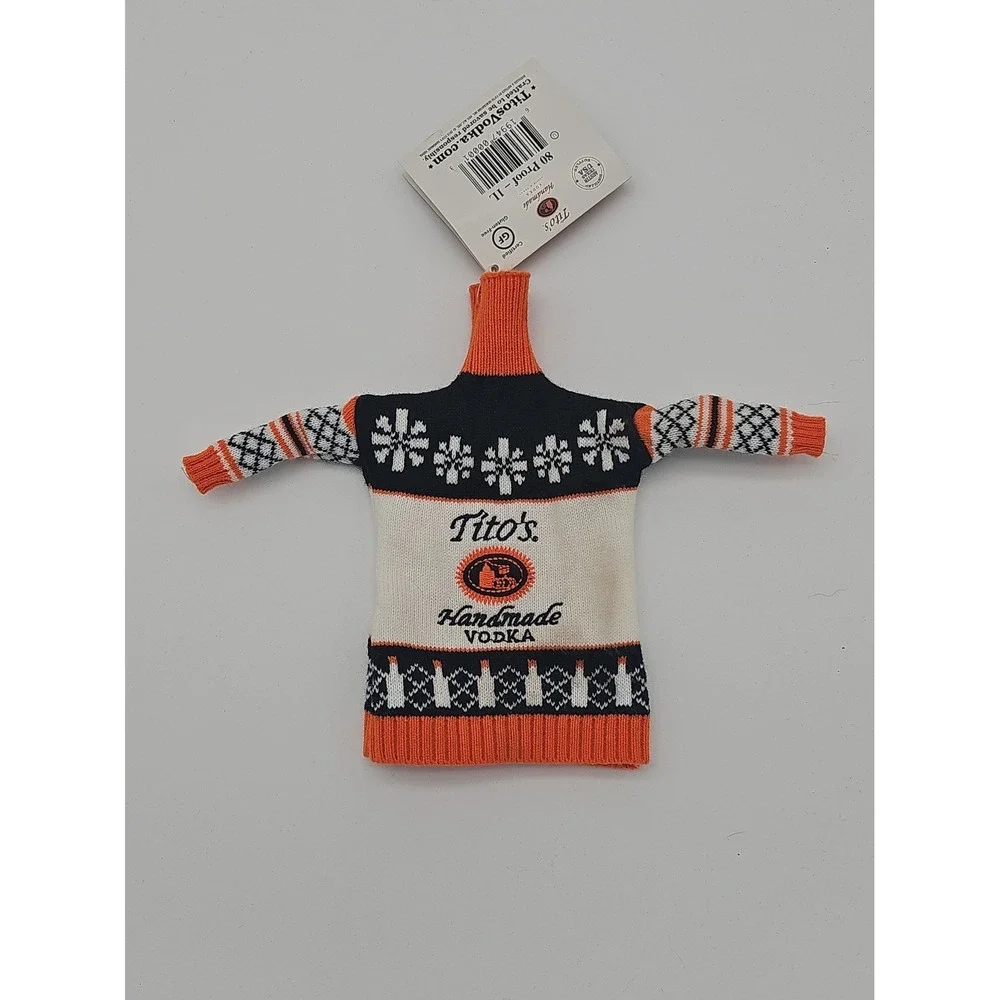 Tito's Handmade Vodka Bottle Ugly Sweater Koozie Topper Cover